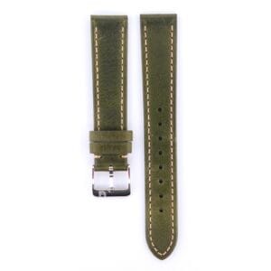 Vintage watch enthusiasts will love the Simple Stitch Vintage Leather Watch Strap in green. With a silver buckle, loops, multiple adjustment holes, and beige stitching, its worn matte finish offers a charming, timeless appeal.