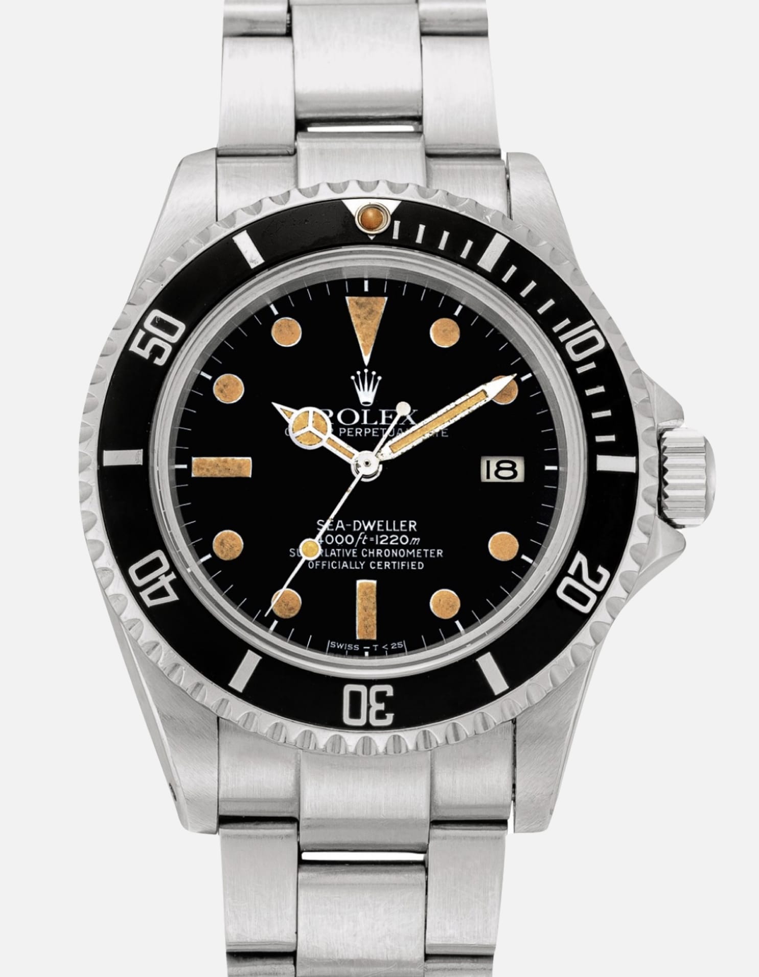 A vintage stainless steel Rolex Sea-Dweller 16660 watch featuring a black dial, date window, and rotating bezel.