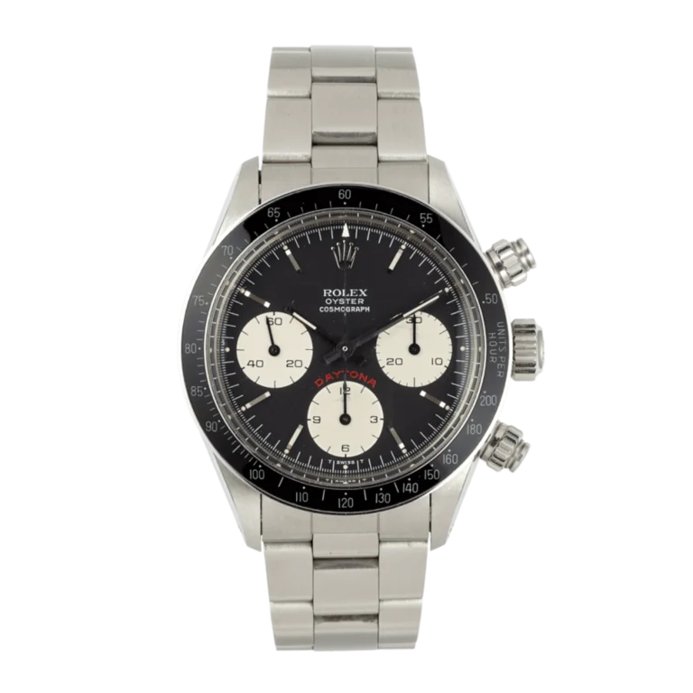 A vintage Rolex Cosmograph Daytona 6263 stainless steel watch featuring a black dial with three striking white subdials.