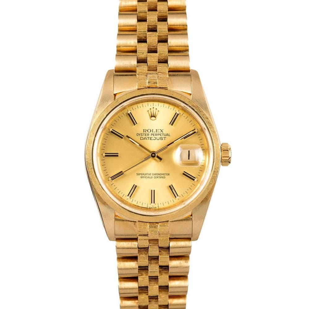 A gold Rolex Datejust 16078 watch with a gold bracelet and date display, showcasing timeless elegance and classic design.