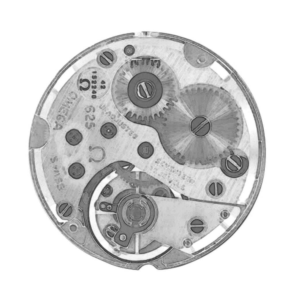 A close-up view of a mechanical watch movement with visible gears and intricate components.