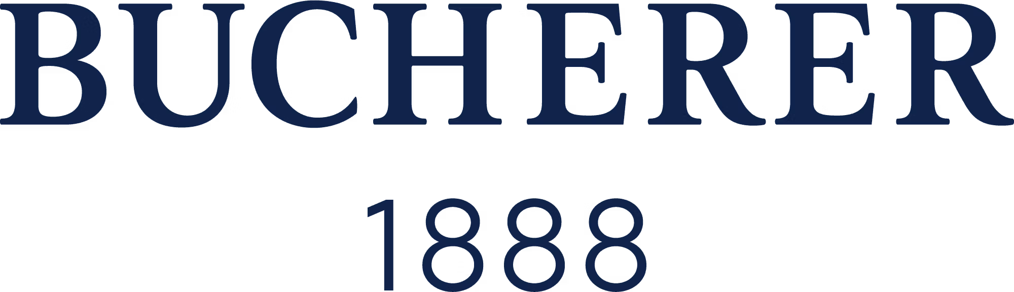 The word BUCHERER in large navy letters above the number 1888 on a light background.