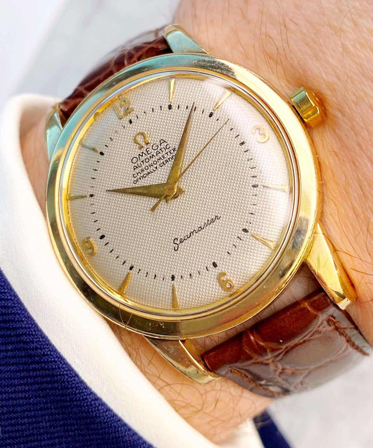 Big 36mm Omega Seamaster Honeycomb Dial Vintage Serviced 