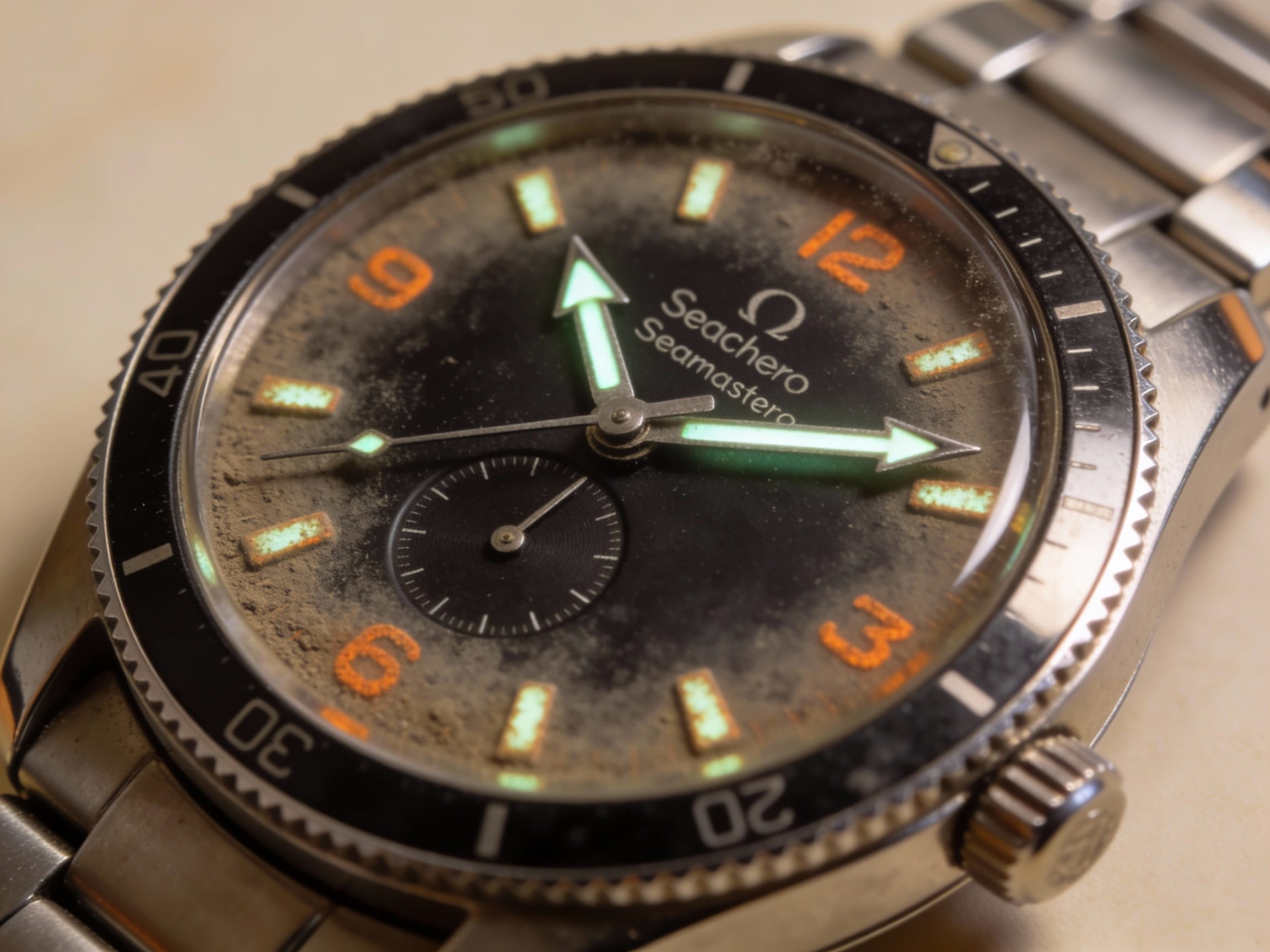 Rare Omega Seamaster 2937 "Seachero" variant with black dial and broad arrow hands