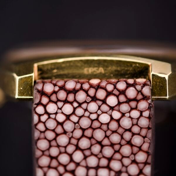 Close-up of a Girard Perregaux Electronic Ref. 9280 6H Large Cushion Case featuring a large cushion case and textured brown leather strap, highlighting the watch’s fine details.