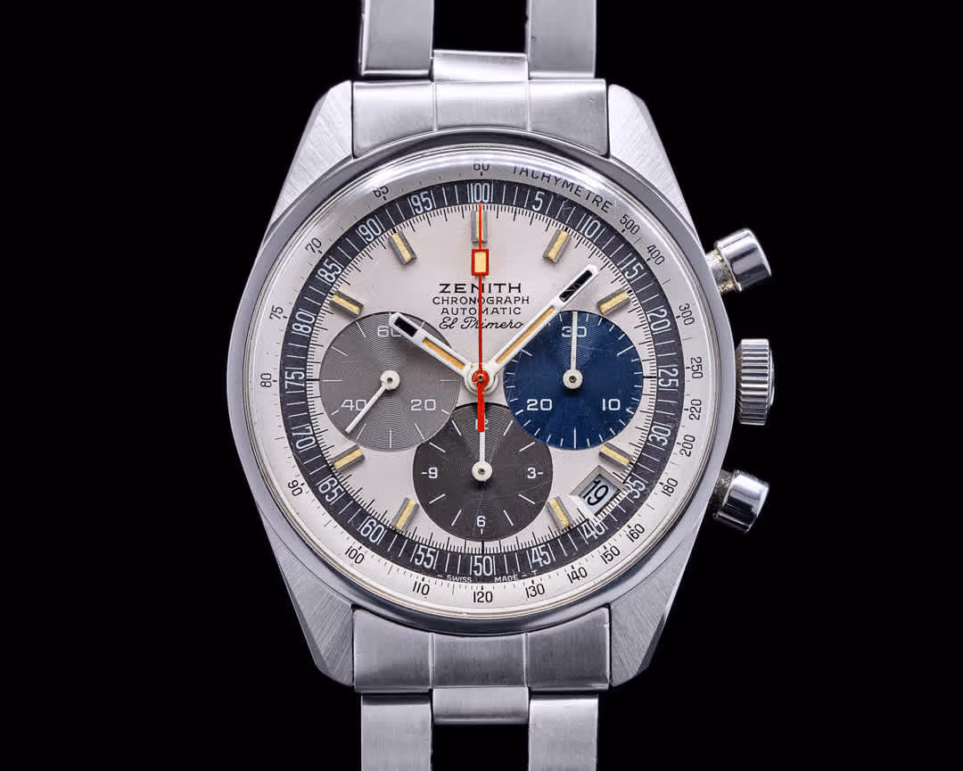 41098) Zenith A386 Vintage El Primero Tri Color RARE SS 