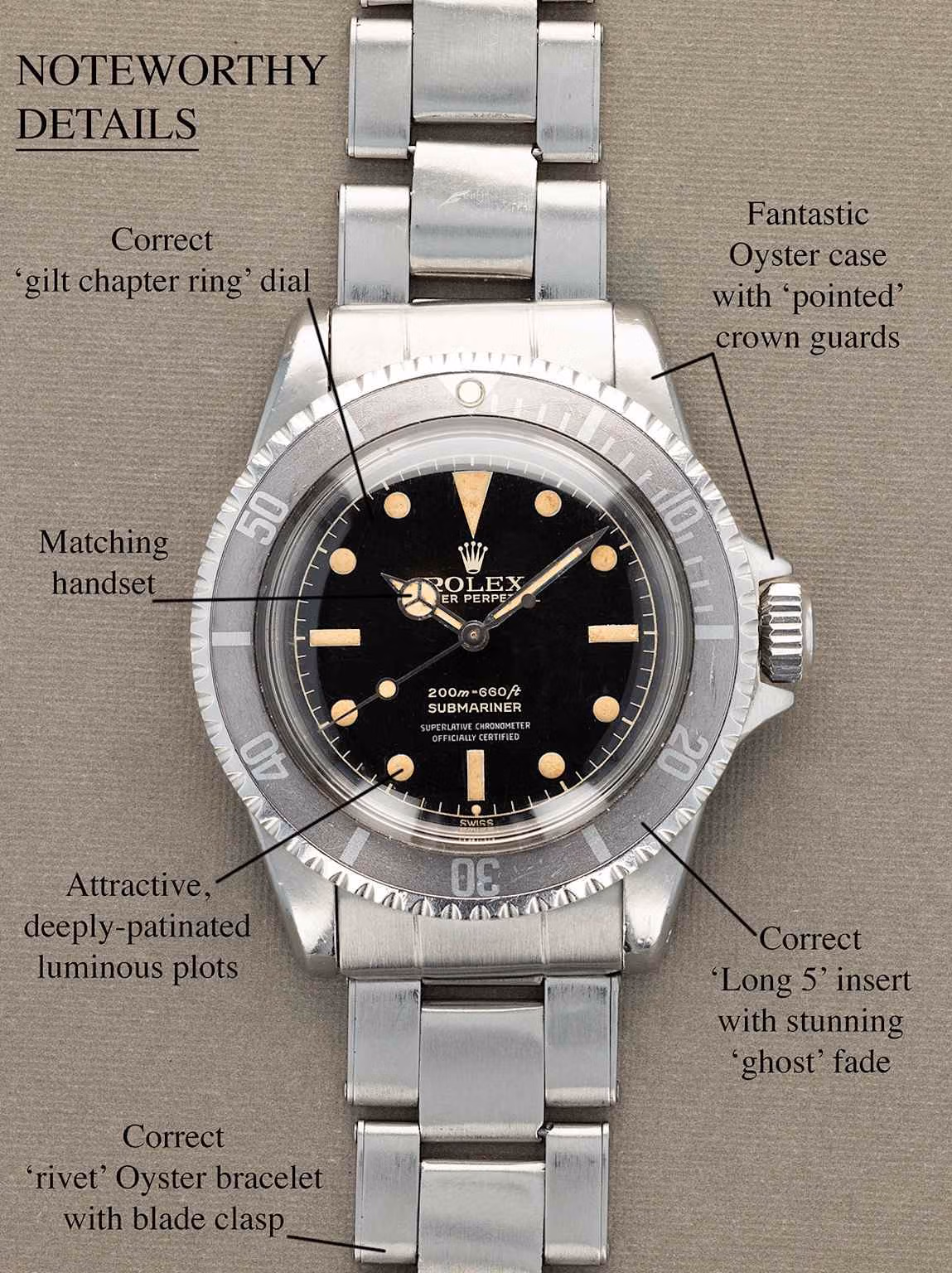 Rolex Submariner Ref. 5512 - 'PCG' W/ 'Chapter Ring Exclamation Point' Gilt Dial & 'Ghost' Insert Unpolished