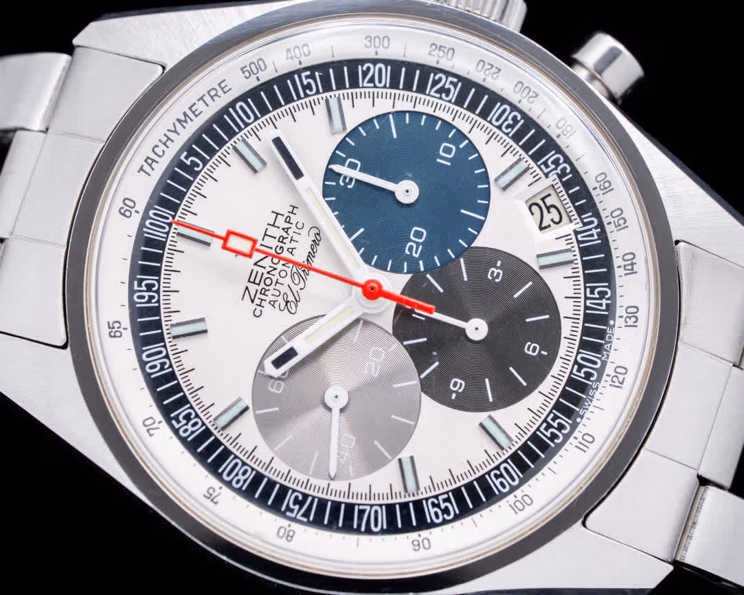 54476) Zenith A386 Vintage El Primero Tri Color RARE SS 