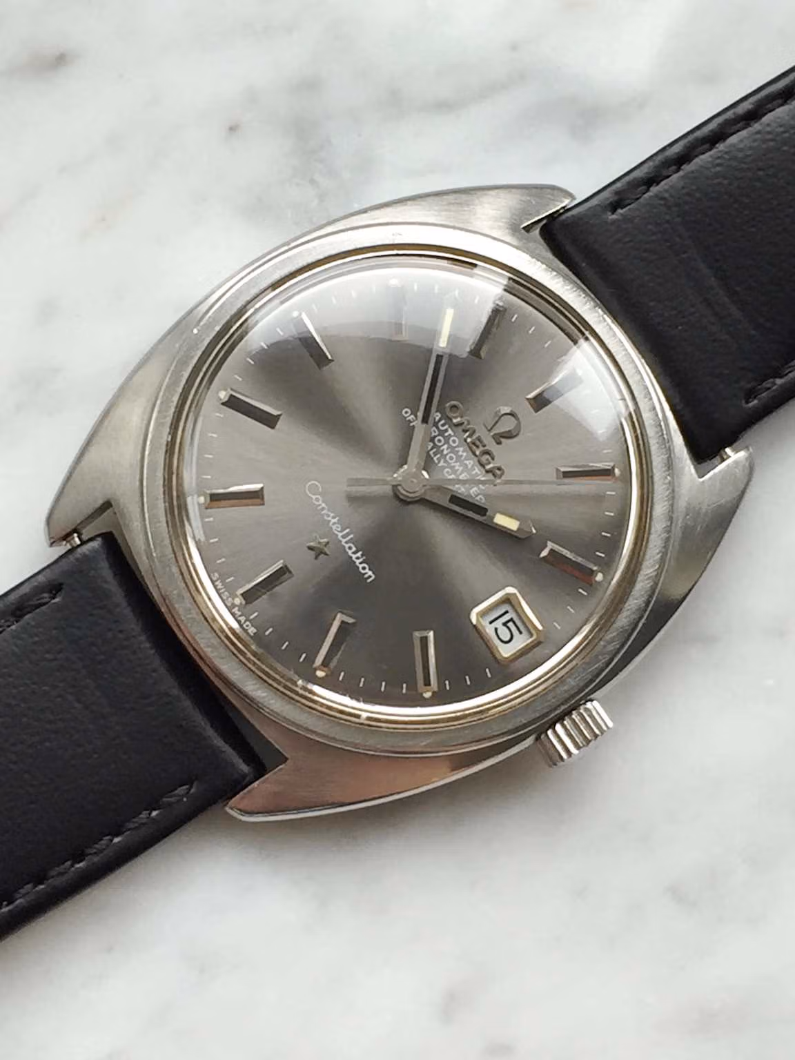 Great Vintage Omega Constellation C Shape Sunburst Grey Dial 