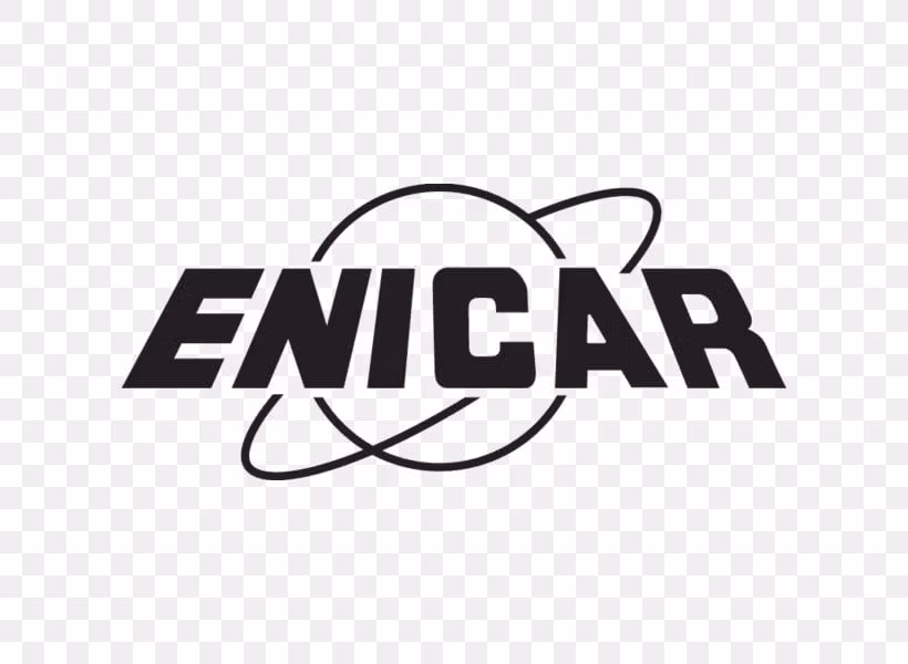 Black ENICAR text logo with two overlapping orbit rings on a transparent background.