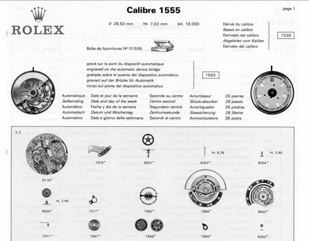 Rolex 1556 calibre parts diagram