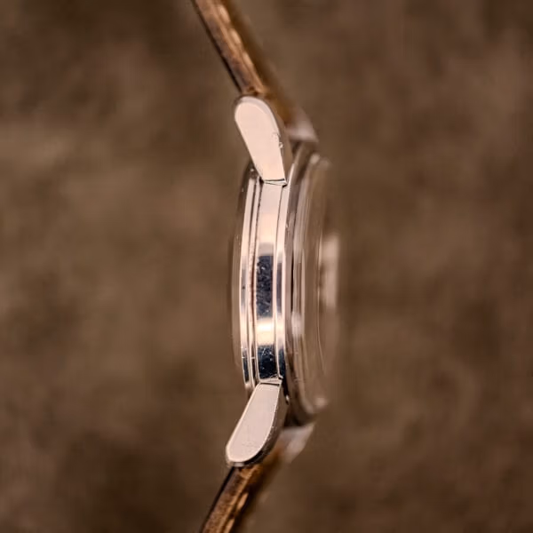 Side profile of the Omega Seamaster Ref. 2848 stainless steel case showing the broad sloped chubby-lug construction