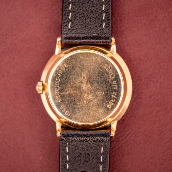 Hamilton Thin-O-Matic caseback engraving 1946 SERVICE 1966 S. E. PRICE DELTA AIR LINES, twenty-year service award presentation.