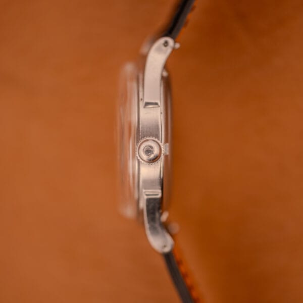 Omega Pre-Seamaster 2584-1 stainless steel case side profile with original Omega-signed crown