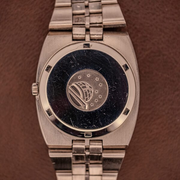 Omega Constellation 168.045 caseback with observatory medallion stamped chronometer cupola and eight stars