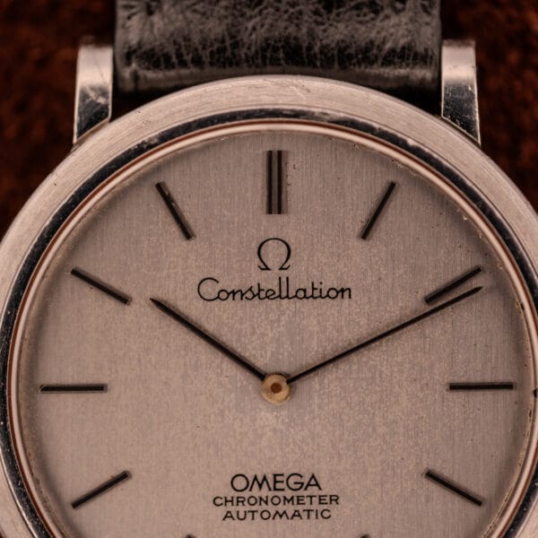 Omega Constellation 157.0001 dial macro showing OMEGA CHRONOMETER AUTOMATIC designation