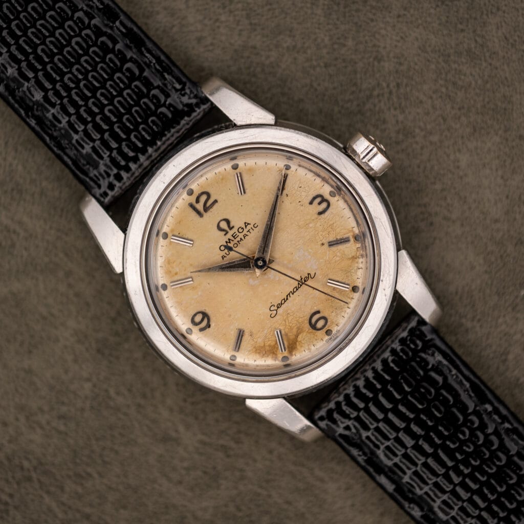 Omega Seamaster 2828 vintage automatic on black lizard-grain leather strap