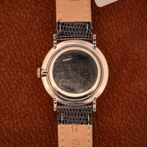 LeCoultre 3022 outer caseback full view showing faceted lugs and 10k white gold filled construction