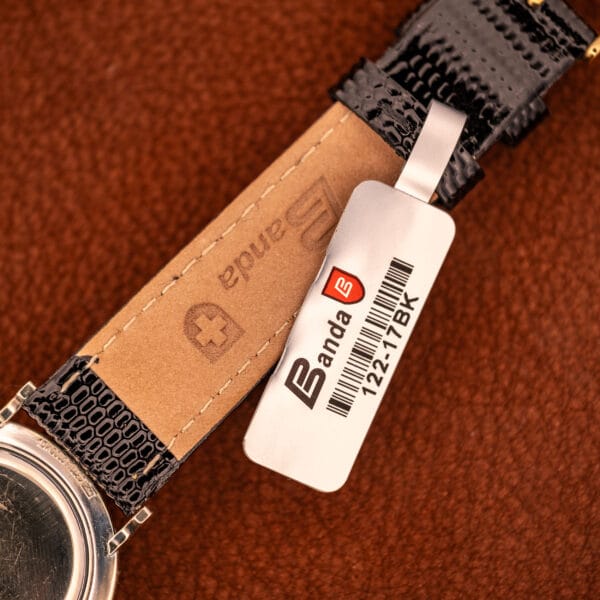 OTTUHR-paired Banda Swiss black lizard-grain leather strap 17mm for LeCoultre 3022