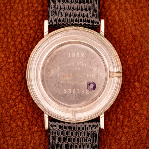 LeCoultre 3022 inner caseback stamped 3022 CASED AND TIMED IN U.S.A. BY LECOULTRE with case serial 586192