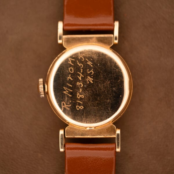 Hamilton Prescott inner caseback with period P. MITON owner engraving and 14k goldfilled stamp