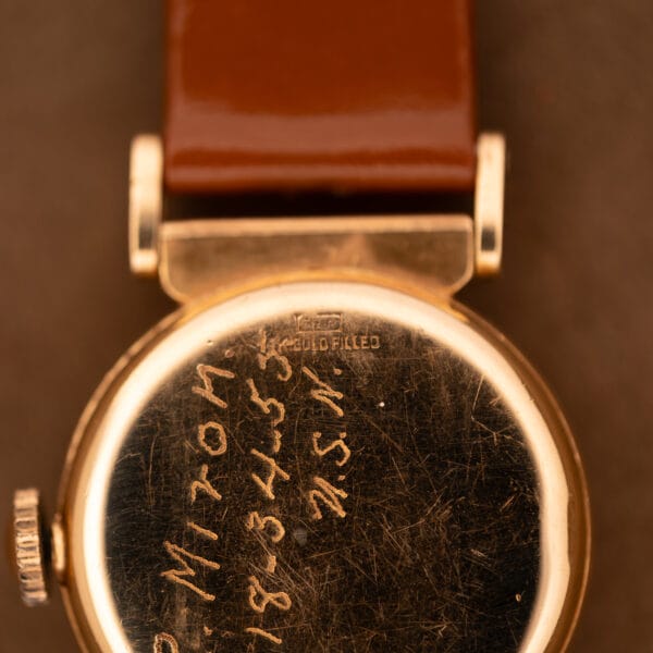1935 Hamilton caseback engraving close-up reading P. MITON 818-345 N.S.N.