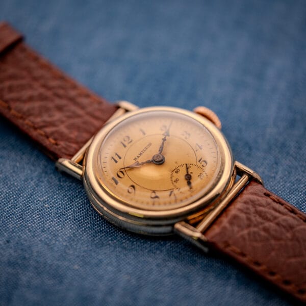 1936 Hamilton Randolph three-quarter view showing dial, case proportions, and signed crown