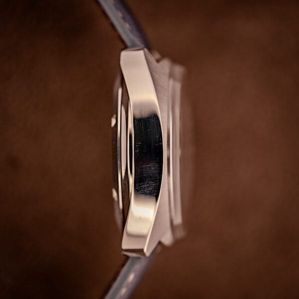 Omega Seamaster 176.007 cushion stainless steel case side profile showing polished sides and brushed lugs