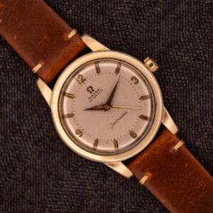 Vintage Omega Automatic Seamaster reference GX 6250 in 14k gold filled case on chocolate brown leather strap