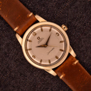 Vintage Omega Automatic Seamaster reference GX 6250 in 14k gold filled case on chocolate brown leather strap