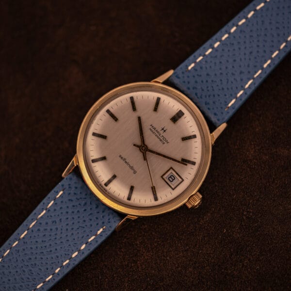 Hamilton Masterpiece 10k gold filled case side profile showing slim mid-case and beveled lug terminations