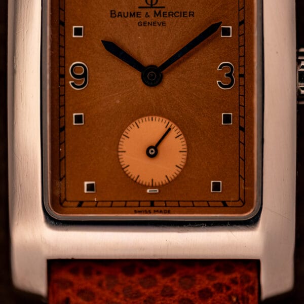 Baume & Mercier Hampton MV045063 lower dial detail with sub-seconds register at six and SWISS MADE script beneath the chapter ring