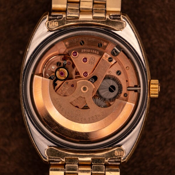 Omega caliber 751 automatic day-date chronometer movement, copper-toned with serial 29101555 visible on bridge