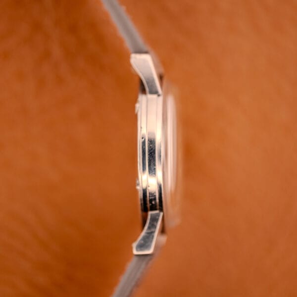 Omega Seamaster 135.005 opposite case side profile showing the brushed band and the slim downturned lug geometry