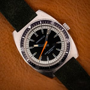 Caravelle Devil Diver ref 3286-DP black starburst dial with orange seconds hand and rotating dive bezel