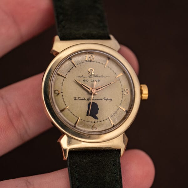 Omega Seamaster 14363 Franklin Life 60 Club dial with the Wm. E. Harlow signature and Benjamin Franklin silhouette
