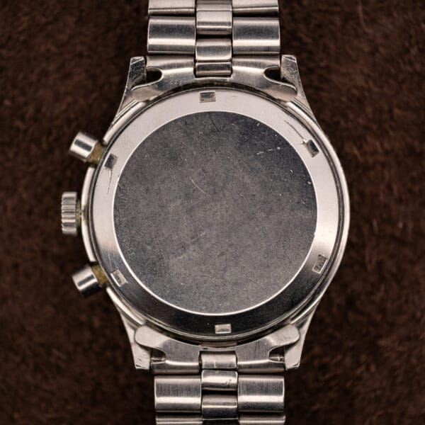 Wittnauer Professional Chronograph plain stainless steel caseback with twin pump pushers and a beads-of-rice steel bracelet