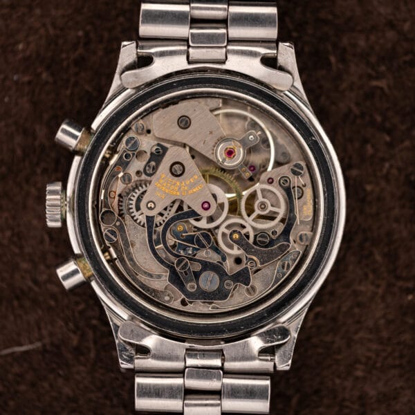 Landeron 248 cam-switched chronograph movement inside the Wittnauer 7004A with Wittnauer-signed bridge and balance wheel