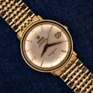 Omega Constellation 168.004 silver dial and gold-capped case on the original 14k gold-filled Omega beads-of-rice bracelet