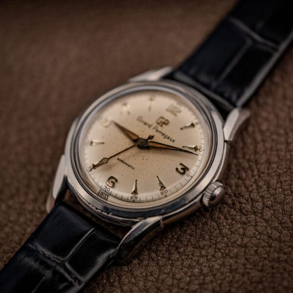 Girard-Perregaux Gyromatic Ref. 6170 stainless steel case three-quarter view with faceted tapered lugs