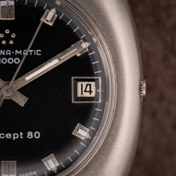 Eterna Matic 1000 ref 156T date window at three with crown and aged cream luminous markers
