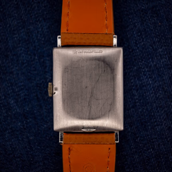 Longines-Wittnauer outer caseback stamped star 10K GOLDFILLED on the white gold filled tank case