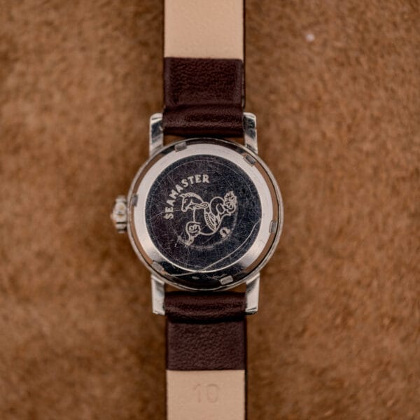 Omega Seamaster Ladymatic caseback engraved with the Seamaster seahorse hippocampus and Omega symbol