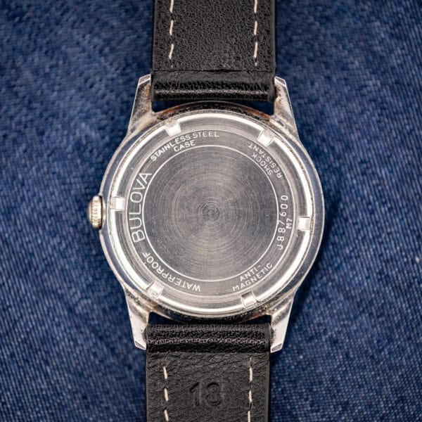 Bulova caseback stamped STAINLESS STEEL CASE WATERPROOF SHOCK RESISTANT ANTI MAGNETIC with M7 date code