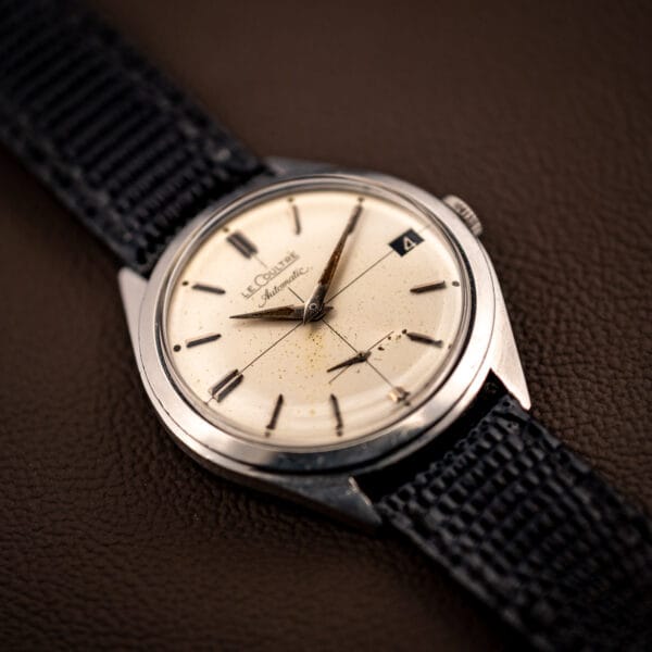 LeCoultre Automatic E329 dial with dauphine hands, date window at three and sub-seconds register at six