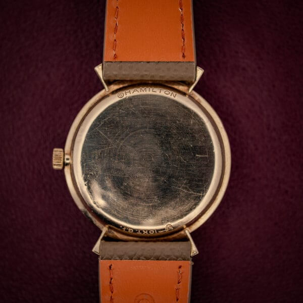 Hamilton Thin-O-Matic caseback stamped HAMILTON and 10K T. G.F. with honest hairline wear