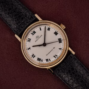 Movado Kingmatic S ref 69664 white Roman numeral dial in 14k gold filled Sub-Sea case, front view
