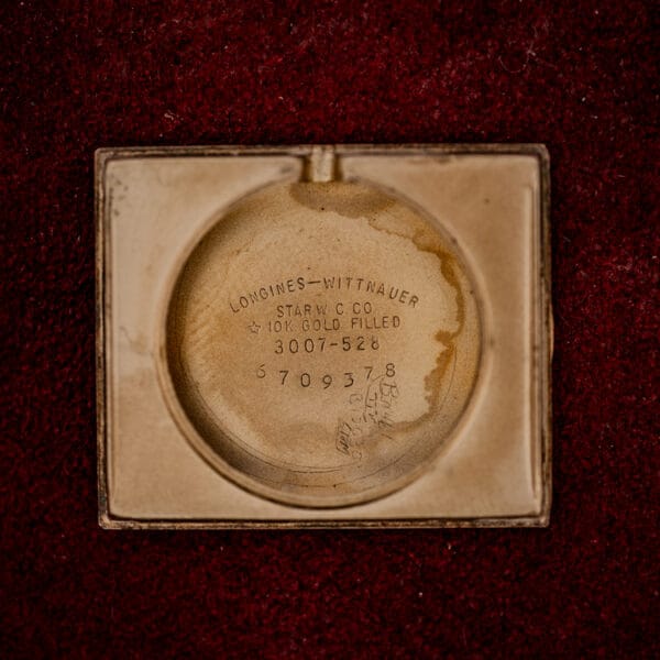Longines-Wittnauer 3007-528 inner caseback stamped STAR W.C. CO. and 10K GOLD FILLED with reference 3007-528