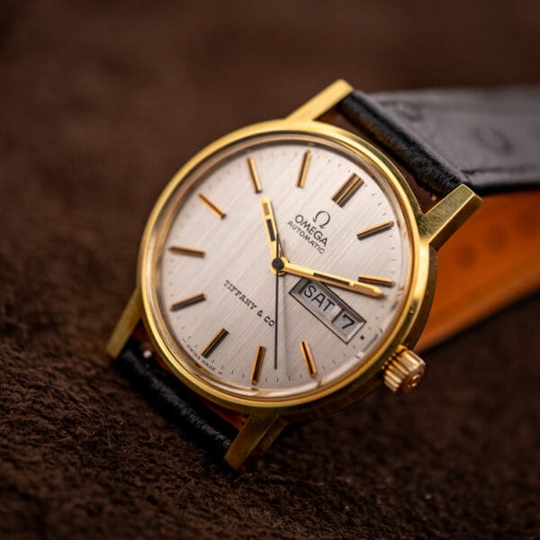 Vintage Omega Tiffany and Co. day-date on a black ostrich strap with an OTTUHR signed buckle