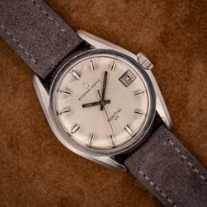 Eterna-Matic KonTiki 20 ref. 130FTT silver dial with date at three and five-dot logo on grey suede strap